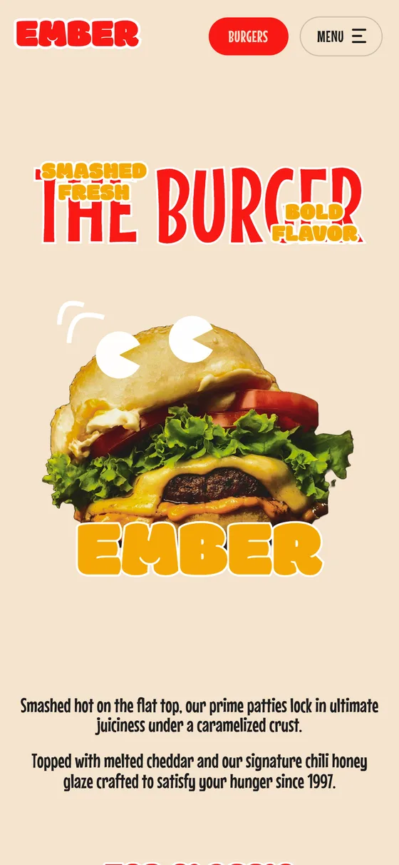 Ember Burgers responsive view